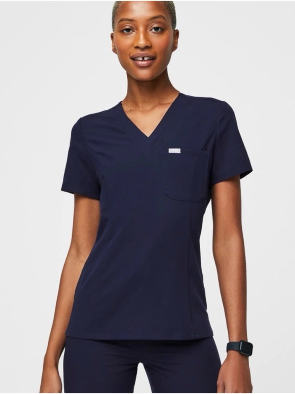 Figs Catarina Slim Women's Navy V-Neck Scrub Top